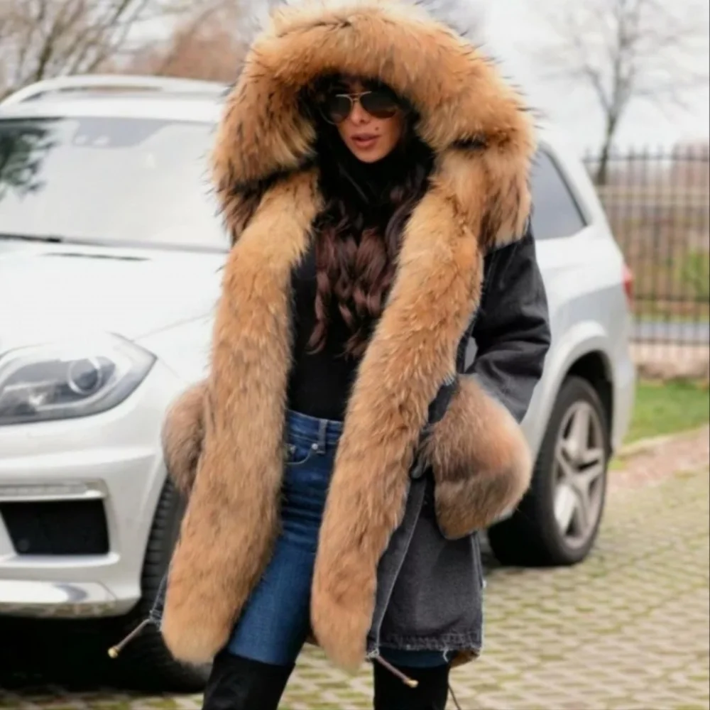 New Winter Faux Fur Hooded Jacket Winter Coat Parka Warm Brown Snow Ski Puffer - Picture 3 of 6